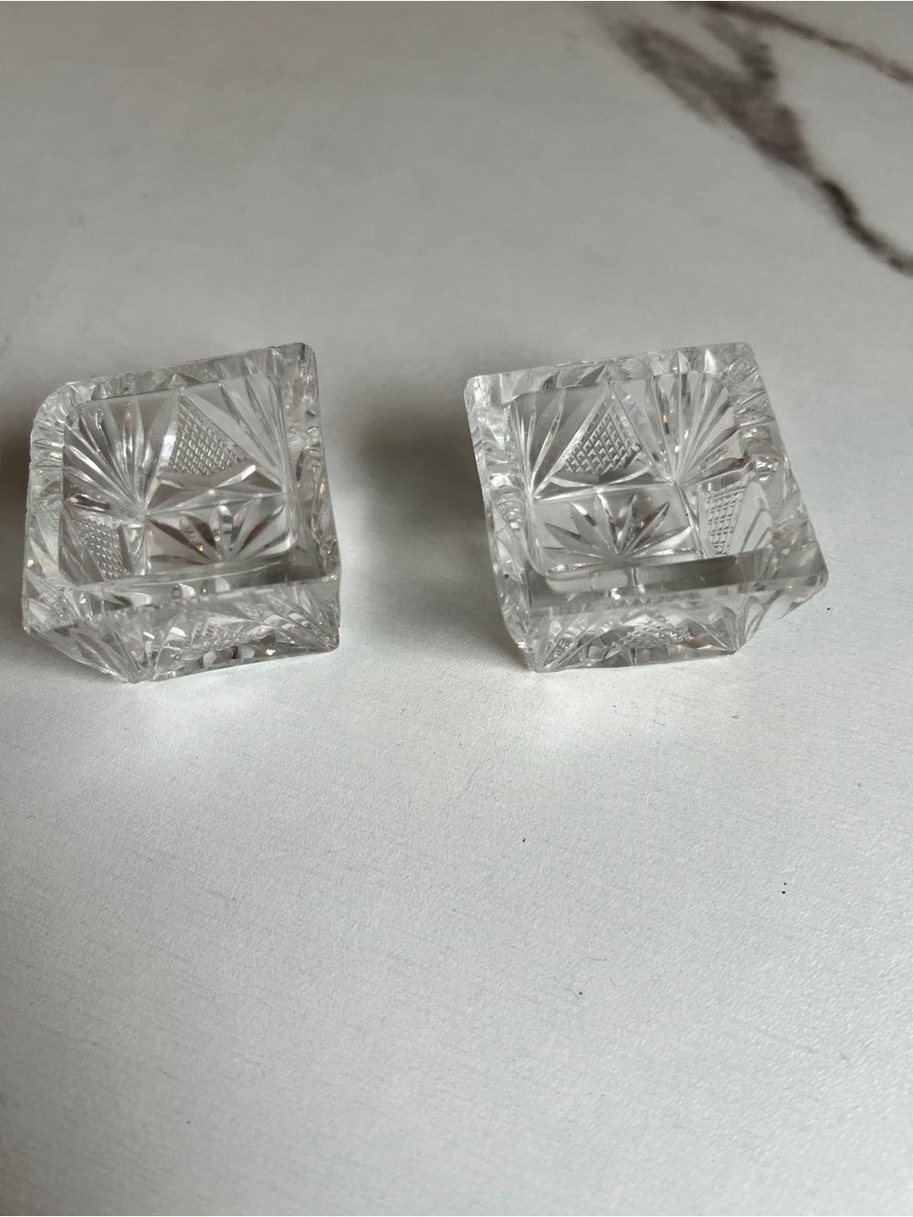 Clear Cut Glass Salt Cellars - Pair
